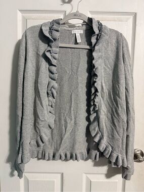 Charter Club Silver Thread Gray Ruffle-Trim Open Cardigan